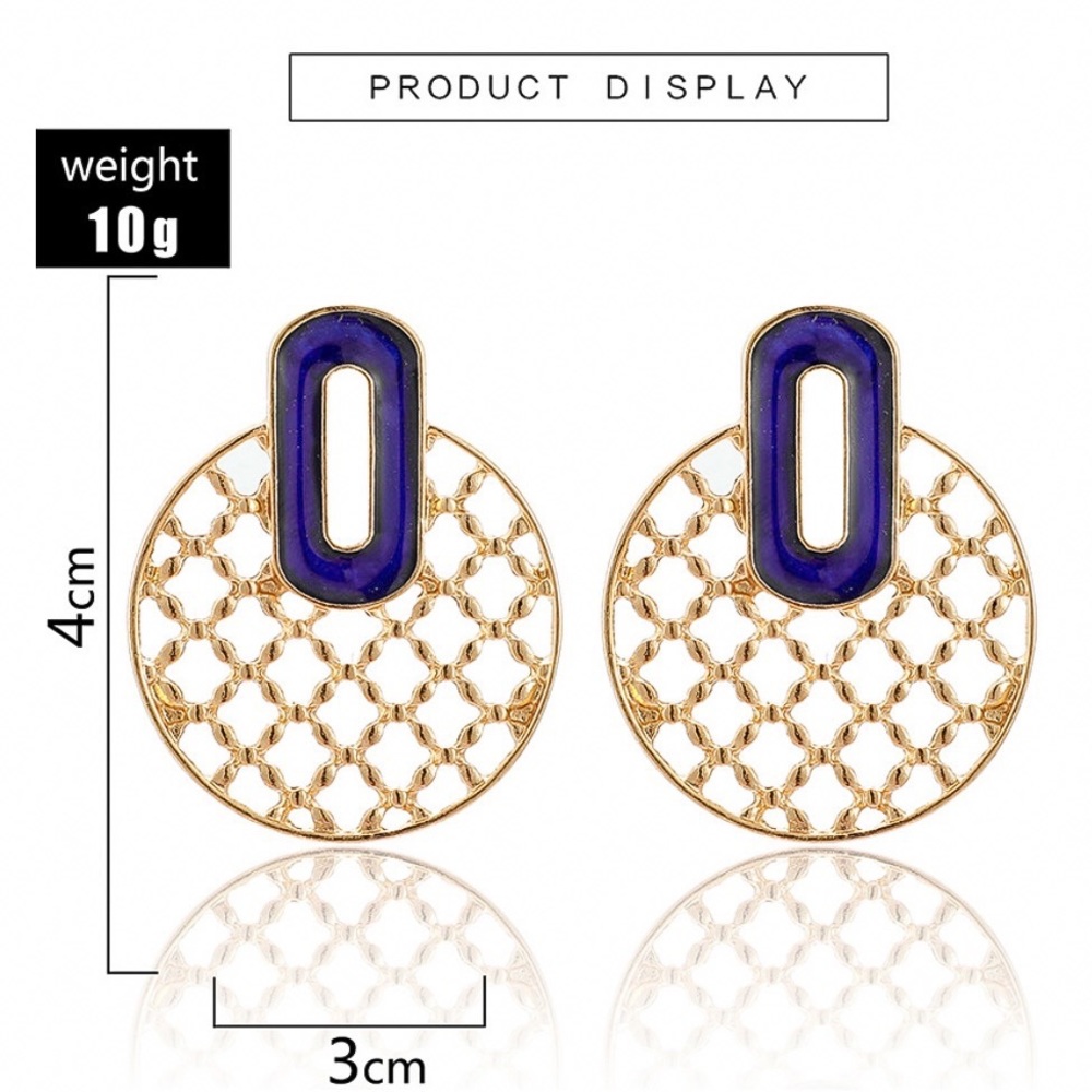 2/$20! Gold Lattice Stud Earrings w/Blue Enamel - Picture 6 of 8